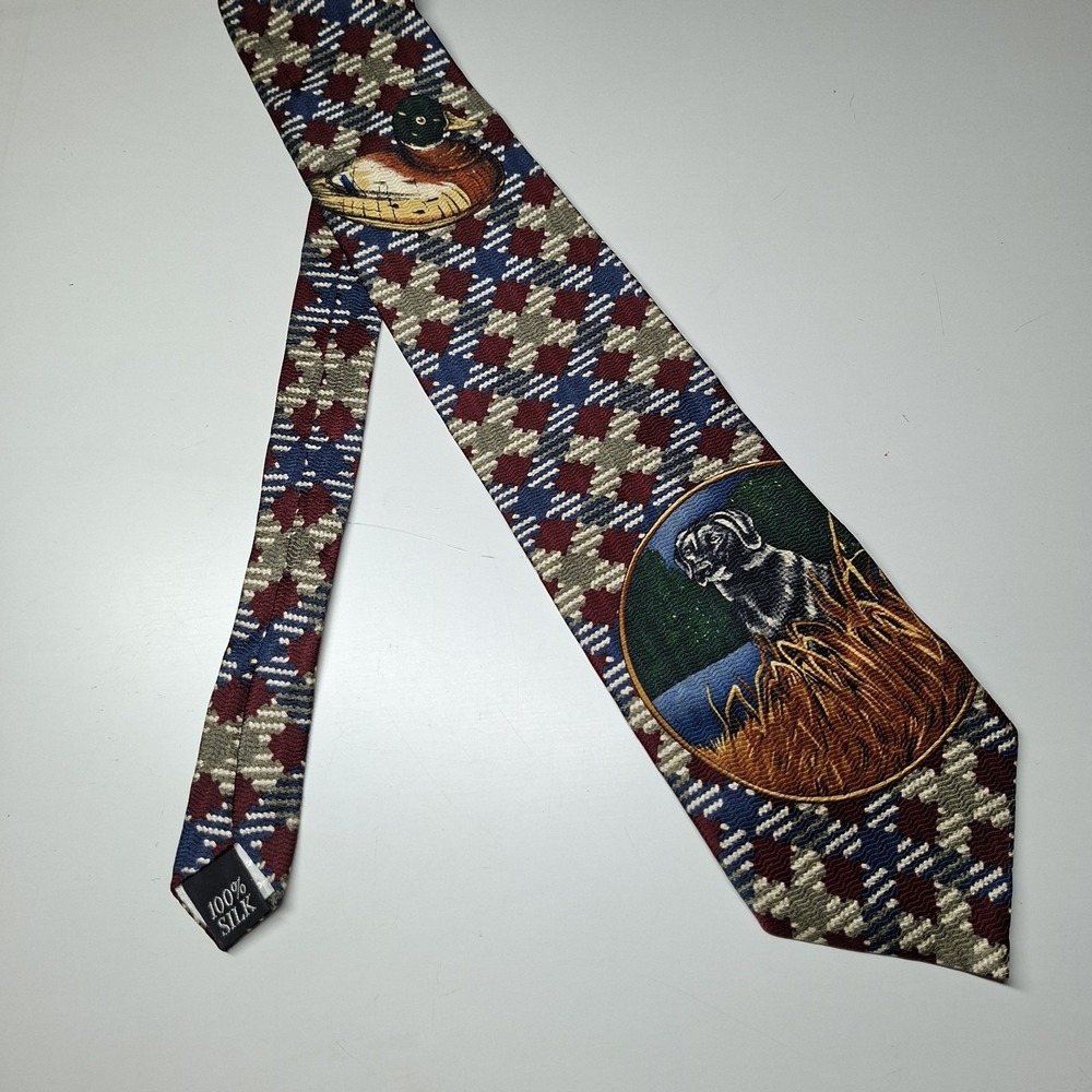 Vintage Field Wear Neck Tie Hunting Dog & Decoy Mens Novelty USA Made 58"